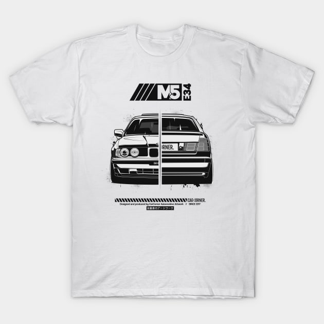 EDM - E34 M5 White BG - CarCorner T-Shirt by CarCorner - Automotive Artwork